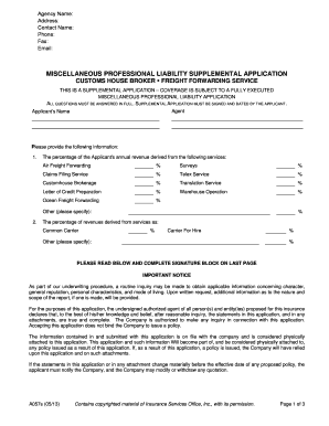 Miscellaneous Professional Liability Supplemental Application
