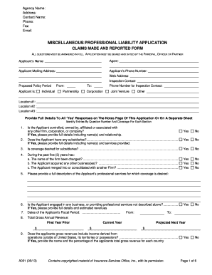 Miscellaneous Professional Liability Application