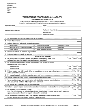 Taxidermist Professional Liability Supplemental Application