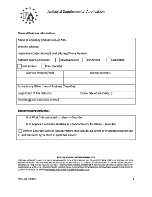 Janitorial Supplemental Application Form