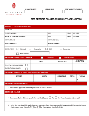 Site Specific Pollution Liability Application