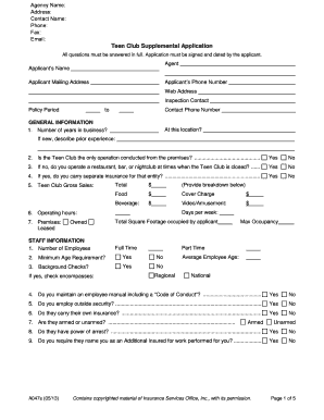 Teen Club Supplemental Application