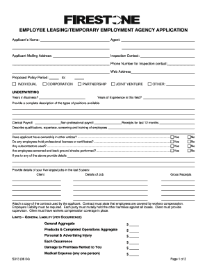 Employee Leasing Temporary Employment Agency Application