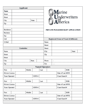 Private Pleasurecraft Insurance Application