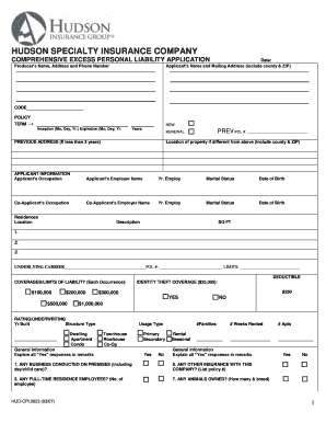 Comprehensive Excess Personal Liability Application