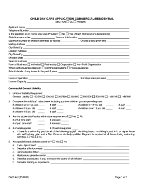 Child Day Care Application Commercial/Residential