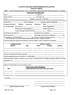 E-Z Rate Contractors Program Application