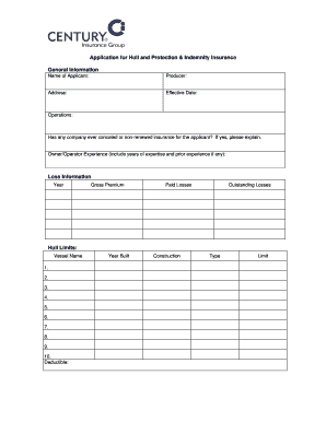 Application for Hull and Protection & Indemnity Insurance