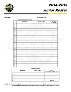 Junior Hockey Team Roster Form