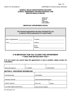 Clinical Assessment Provider Referral and Service Results Report