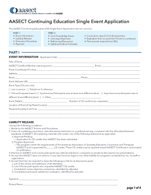 AASECT Continuing Education Single Event Application - aasect