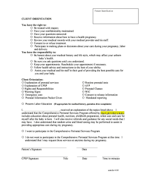 Prenatal Services Consent Form