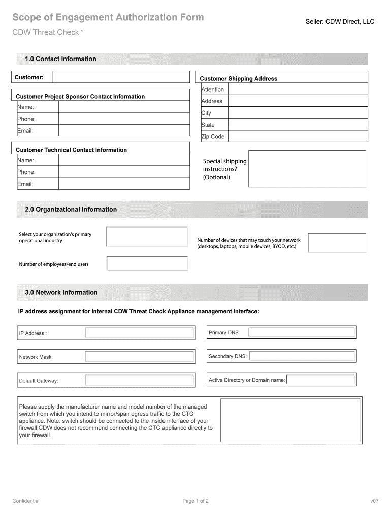 Fillable Online Scope of Engagement Authorization Form Seller CDW ...