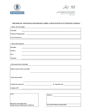 Informe del Profesor/a Responsable sobre la Realización de Actividades Diversas