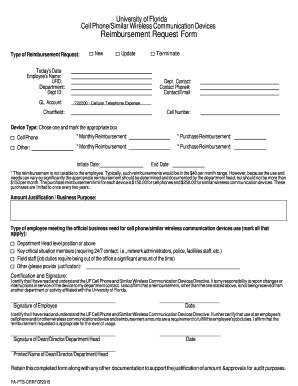 University of Florida Cell Phone Reimbursement Request Form