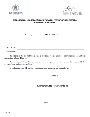 Comunicación de Asignación-Aceptación de Proyecto Fin de Carrera