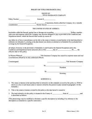 Title Insurance Policy Form T-11