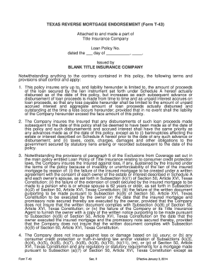 Texas Reverse Mortgage Endorsement Form T-43