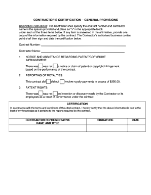 Contractor's Certification - General Provisions