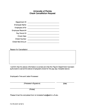 University of Florida Check Cancellation Request