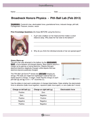Physics Pith Ball Lab Worksheet