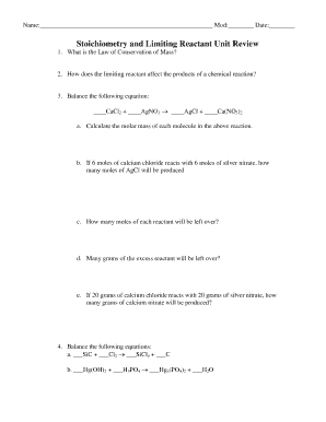 Stoichiometry and Limiting Reactant Unit Review