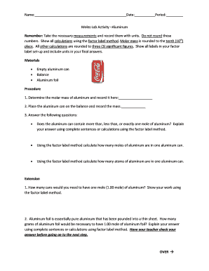 Aluminum Moles Lab Activity