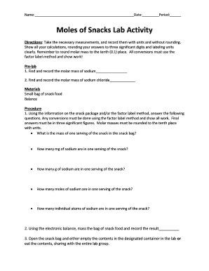 Moles of Snacks Lab Activity