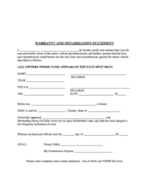 Motor Vehicle Warranty and Notarization Statement