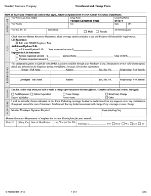 Standard Insurance Enrollment and Change Form