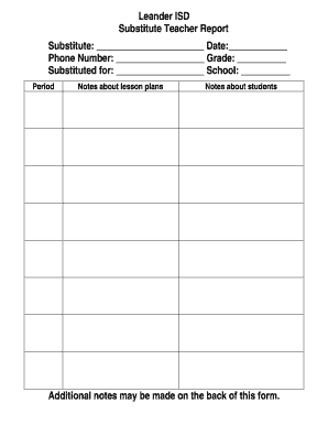 Substitute Teacher Report