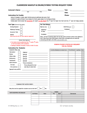 Classroom Makeup & Online/Hybrid Test Request Form