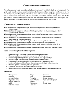 Georgia 5th Grade Human Sexuality and HIV/AIDS Exemption Form