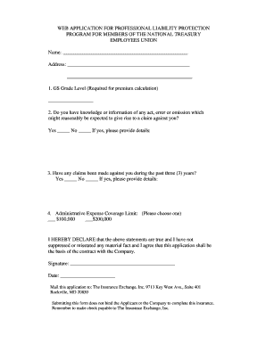 Professional Liability Protection Application