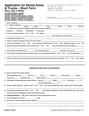 Application for Rental Autos & Trucks - Short Term