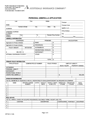 Personal Umbrella Insurance Application