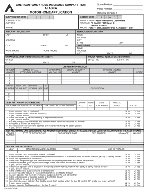 Motor Home Insurance Application