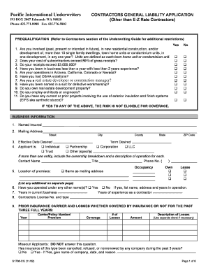 Contractors General Liability Application