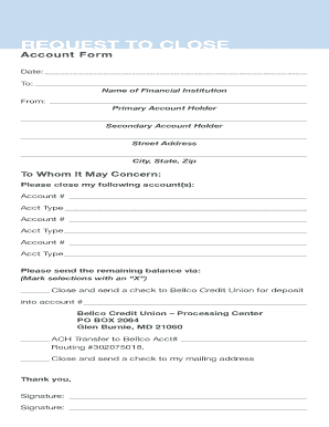 Request to Close Account Form