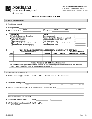 Special Events Insurance Application