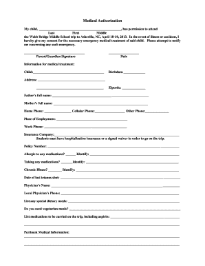 Medical Authorization for School Trip