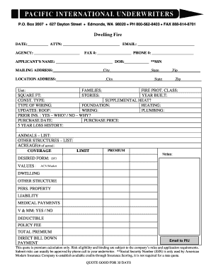 Homeowner Fire Insurance Quote Form