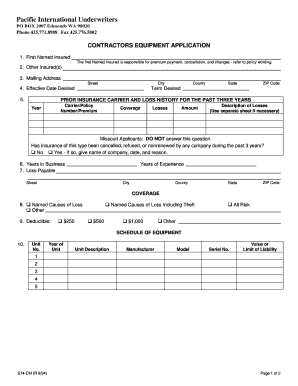 Contractors Equipment Insurance Application