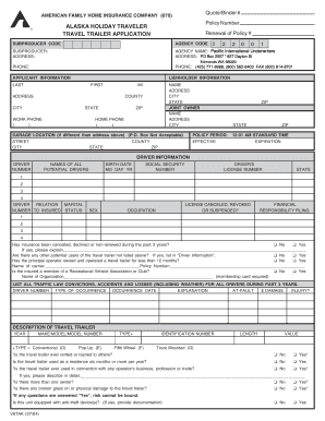 Travel Trailer Insurance Application