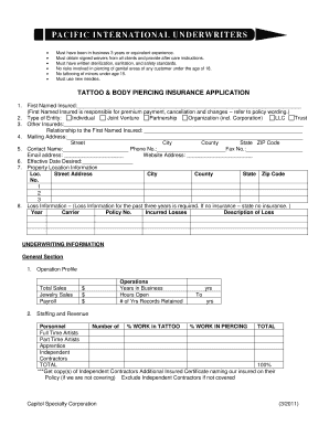 Tattoo and Body Piercing Insurance Application