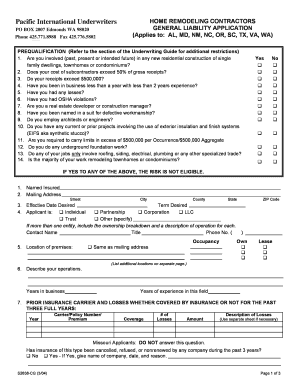 General Liability Application for Home Remodeling Contractors