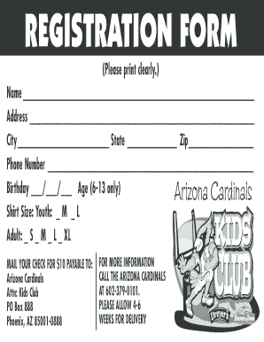 Arizona Cardinals Kids Club Registration Form