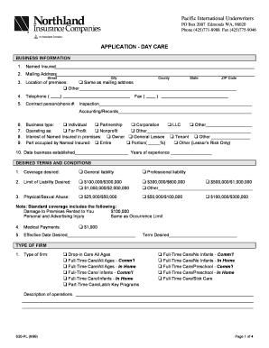 Day Care Business Insurance Application