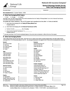 Sentinel Advantage Variable Annuity Dollar Cost Averaging Request