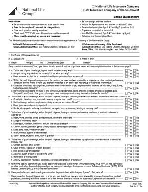 National Life Group Medical Questionnaire